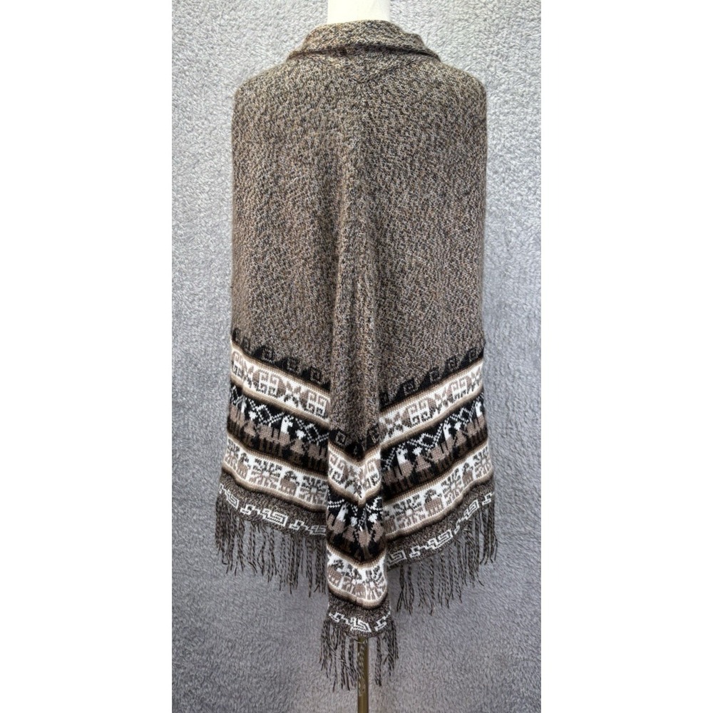 Tejidos Intihuatana Perú Alpaca Baby Women's Poncho Brown Aztec Knit - Picture 4 of 9